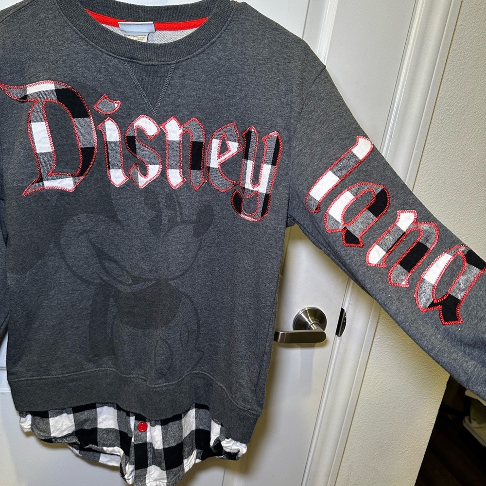 Like New Disneyland Mickey Mouse Buffalo Plaid Unisex Embroidered Sweater - Picture 5 of 13